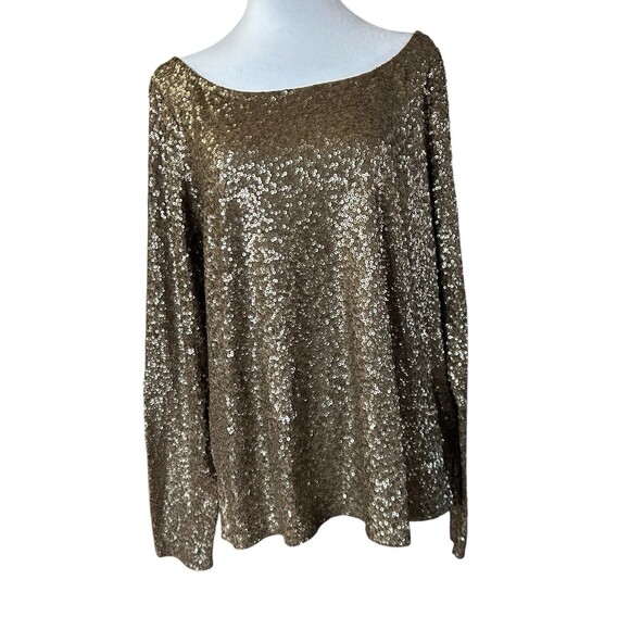 J Crew Gold‎ Sequin Scoop Neck Long Sleeve Top Sz XL - Picture 4 of 7